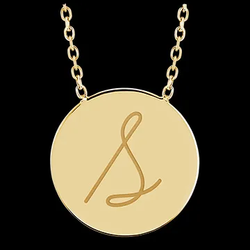 Necklace with engraved round medallion - 9K yellow gold - ABC Yours Collection - Edenly Yours