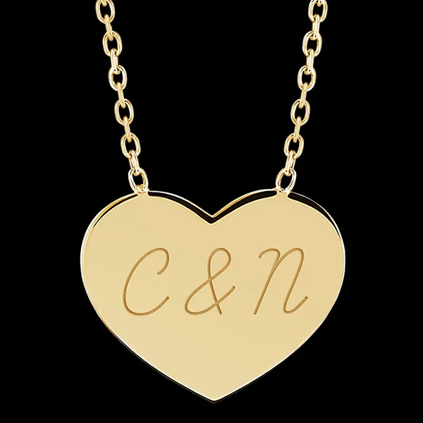 Necklace with engraved heart medallion - 9K yellow gold - ABC Yours Collection - Edenly Yours