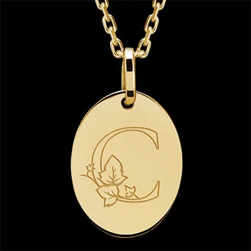 Oval medal engraved - 9K yellow gold - ABC Yours Collection - Edenly Yours
