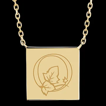Necklace with engraved square medallion - 9K yellow gold - ABC Yours Collection - Edenly Yours