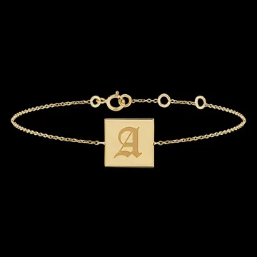 Square engraved medal bracelet - 9K yellow gold - ABC Yours Collection - Edenly Yours
