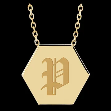 Necklace with engraved hexagonal medallion - 9K yellow gold - ABC Yours Collection - Edenly Yours