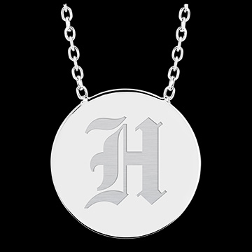 Necklace with engraved round medallion - 9K white gold - ABC Yours Collection - Edenly Yours