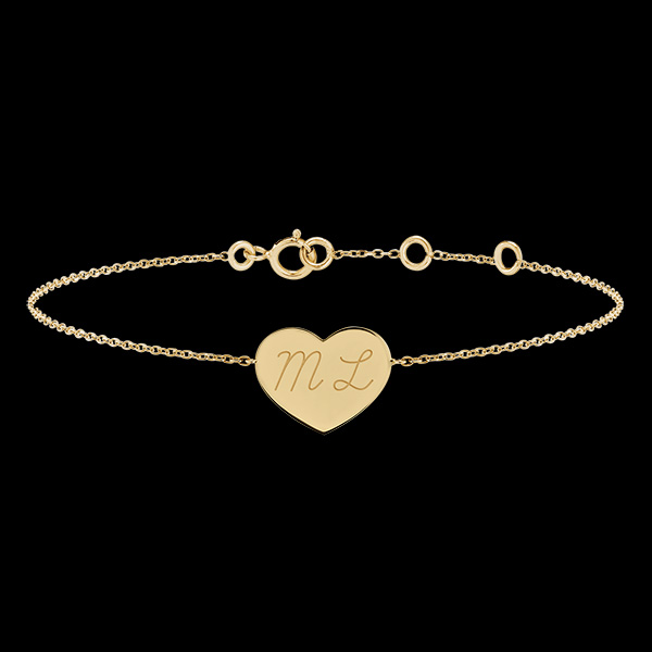 Armband mit herzförmigem Anhänger mit Gravur - Gelbgold, 9 Karat - Kollektion ABC Yours - Edenly Yours