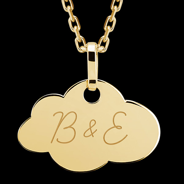 Grawerowany medalik chmura - 9 karatowe żółte złoto - Kolekcja ABC Yours - Edenly Yours