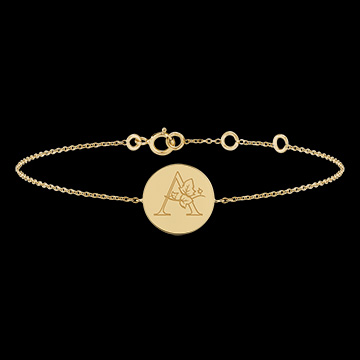 Brățară medalion rotund gravată - aur galben de 9 carate - Colecția ABC Yours - Edenly Yours