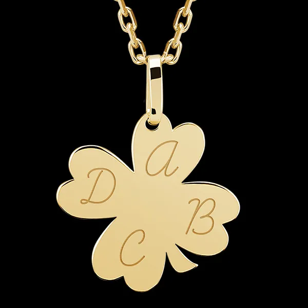 Medalion trifoi gravat - aur galben de 9 carate - Colecția ABC Yours - Edenly Yours
