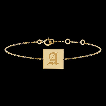 Bransoletka z grawerowanym medalikiem - 9 karatowe żółte złoto - Kolekcja ABC Yours - Edenly Yours