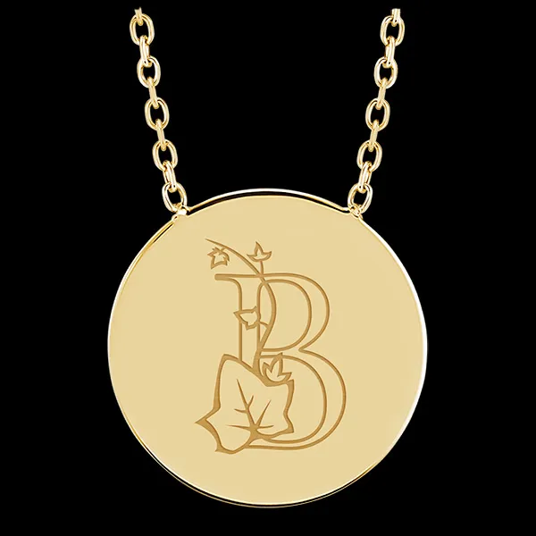 Halskette mit rundem Anhänger mit Gravur - Gelbgold, 9 Karat - Kollektion ABC Yours - Edenly Yours