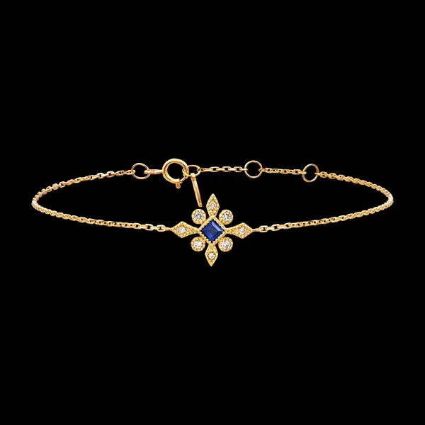 Bracelet Fleur Astrale – Or jaune 9 carats avec saphir synthétique et diamants synthétiques