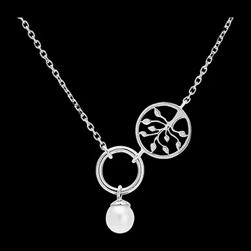 Collier Abondance - Arbre de vie - or blanc 18 carats et perle