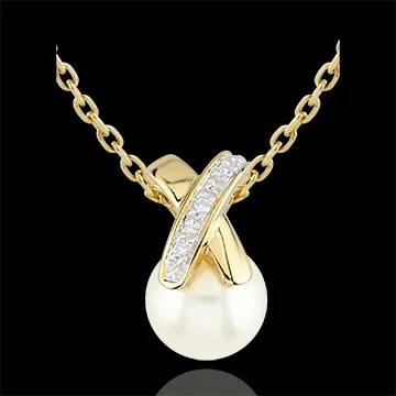 Pendentif Perle croisée - or jaune 9 carats