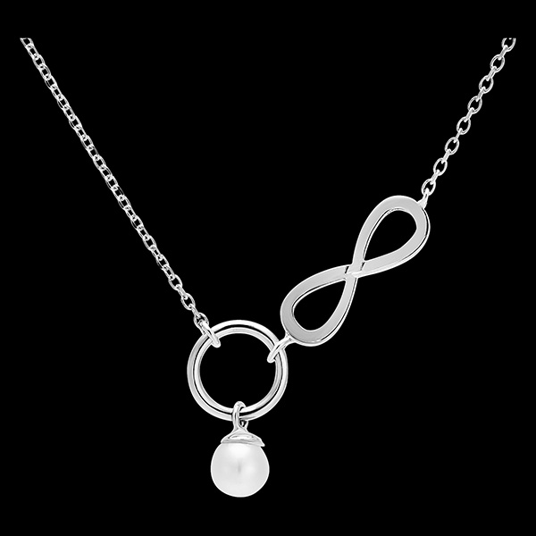 Collier Abondance - Infini - or blanc 9 carats et perle