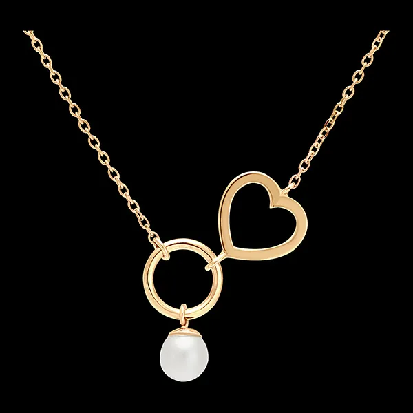 Collier Abondance - Coeur - or jaune 18 carats et perle