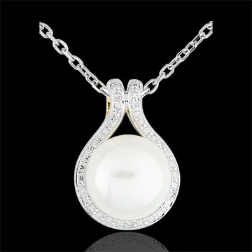 Pendentif Adélie - perles et diamants - or blanc 9 carats