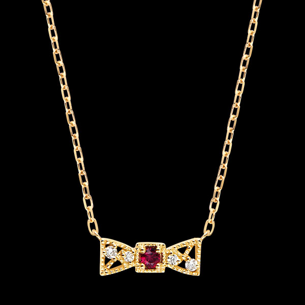 Collier Noélya – Or jaune 9 carats, rubis et diamants synthétiques