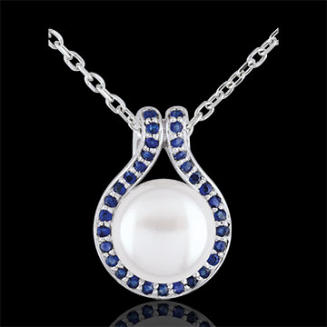 Pendentif Adélie - perles et saphirs - or blanc 9 carats