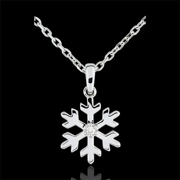 Pendentif diamant Flocon givré - or blanc 9 carats