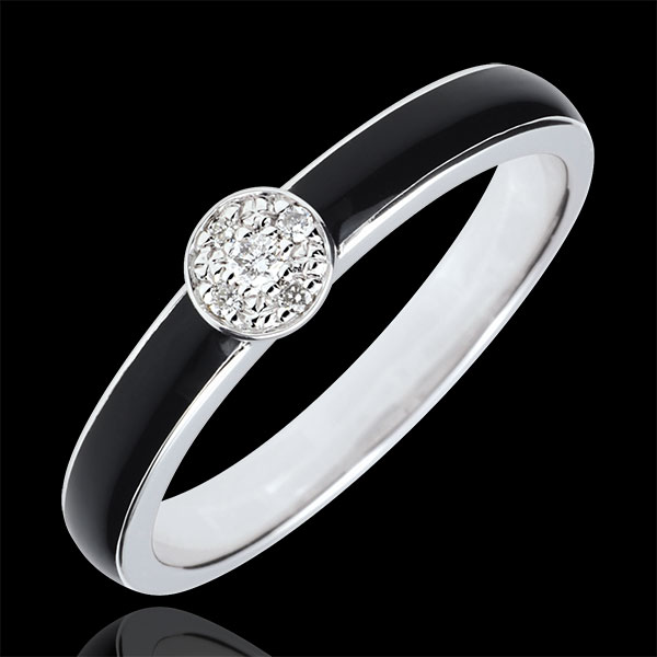 Bague Clair Obscur Solitaire - laque noire et diamants 0.04 ct - or blanc 18 carats