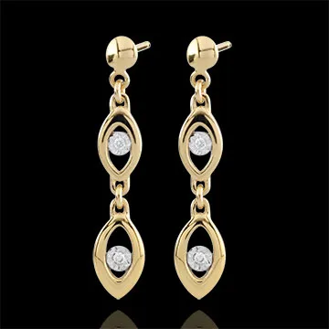 Boucles d'oreilles Le charme du paon - deux ors - or blanc et or jaune 18 carats