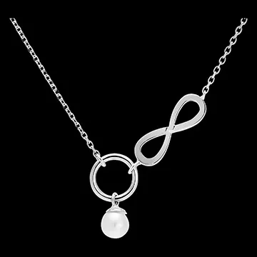 Collier Abondance - Infini - or blanc 9 carats et perle