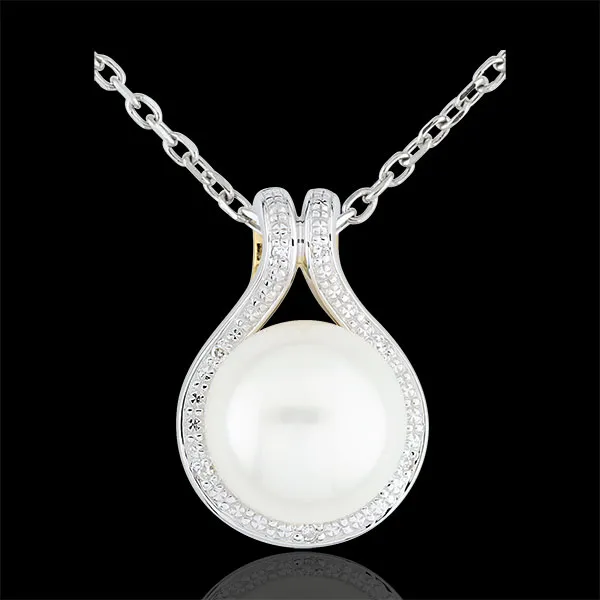 Pendentif Adélie - perles et diamants - or blanc 9 carats