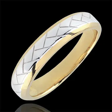 Alliance Tissage or blanc et or jaune 9 carats