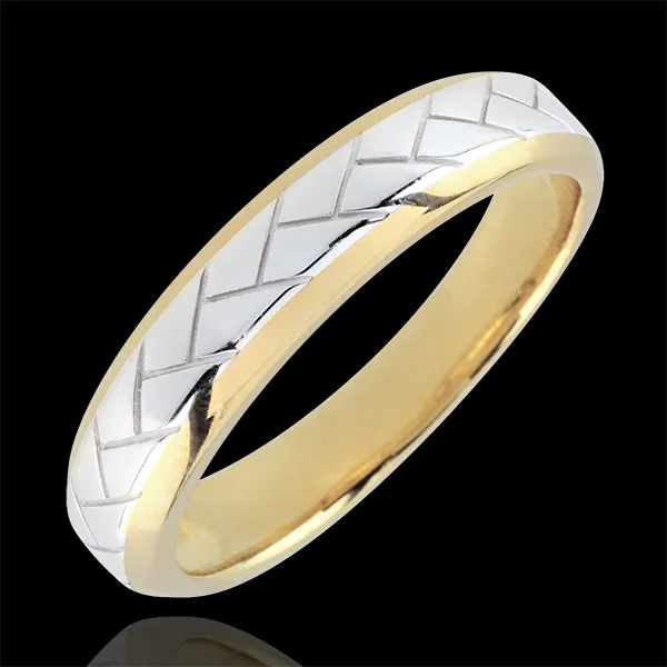 White Gold and Yellow Gold Weave Wedding Band - 18 carats