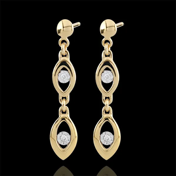 Boucles d'oreilles Le charme du paon - deux ors - or blanc et or jaune 18 carats