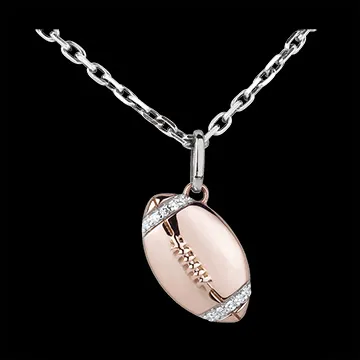 Pendentif Ballon de rugby - or blanc et or rose 18 carats et diamants