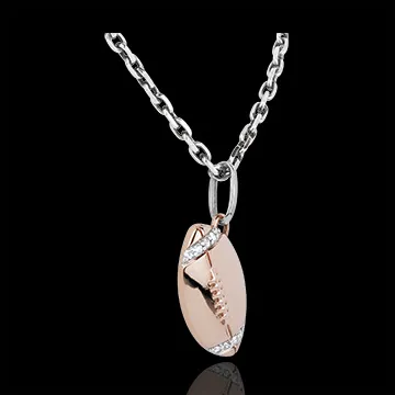 Pendentif Ballon de rugby - or blanc et or rose 18 carats et diamants