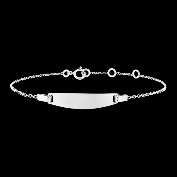 Gourmette enfant tonneau - or blanc 18 carats