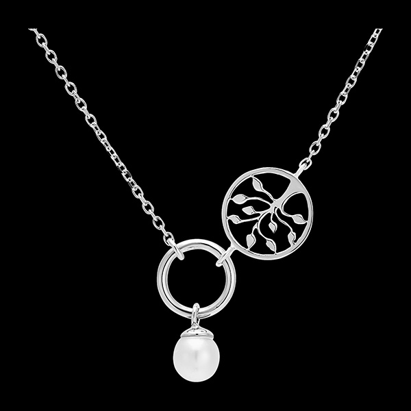 Collar Abundancia - Árbol de la vida - oro blanco de 18 quilates y perla