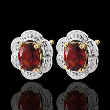 Pendientes Margarita Lilly - Granate - oro blanco y oro amarillo 9 quilates