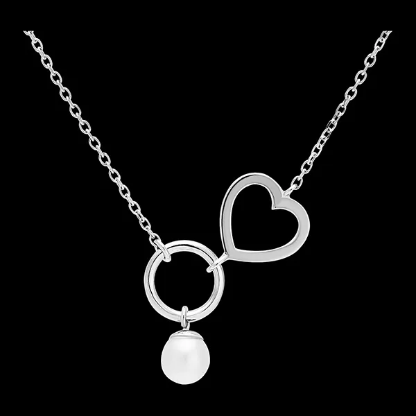 Collar Abundancia - Corazón - oro blanco de 18 quilates y perla