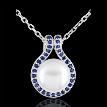Colgante Lyicia - oro blanco 9 quilates - perlas y zafiros