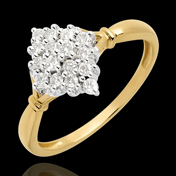 Anillo Rombo Empedrado - oro blanco y amarillo 18 quilates y diamantes