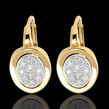 Cercei cu şurub alcov aur galben de 18K şi aur alb pavat - 0.24 carate - 20 de diamante
