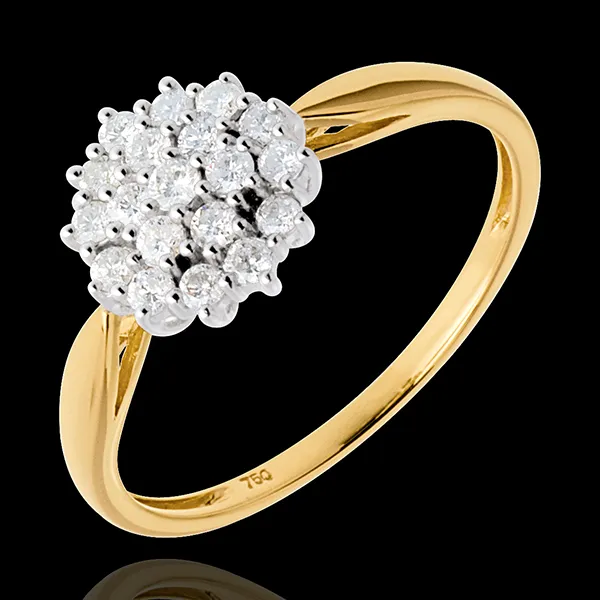 Inel Caleidoscop pavat cu diamante - 0.35 carate - 19 diamante - aur alb şi aur galben de 18K