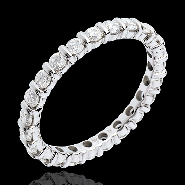 Alliance or blanc 18 carats pavée - serti barrettes tour complet - 1.14 carats - 22 diamants