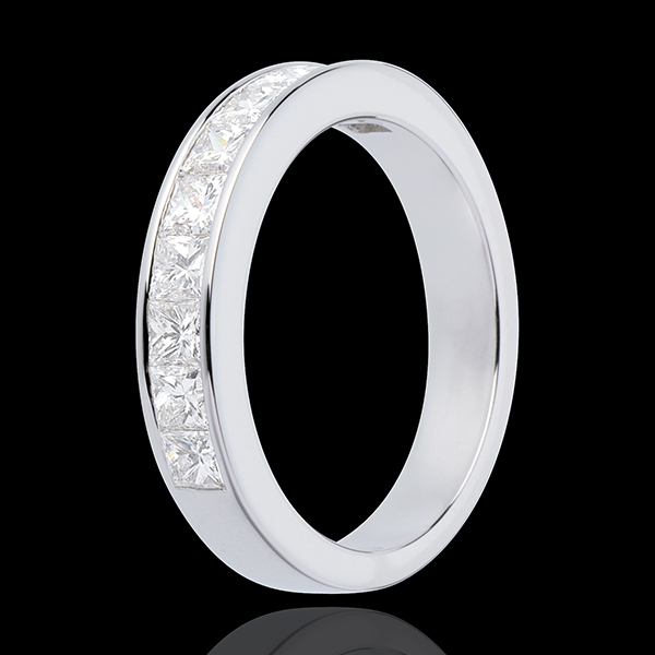 Alliance or blanc 18 carats semi pavée - Diamants taille princesse sertis rail - 1 carat