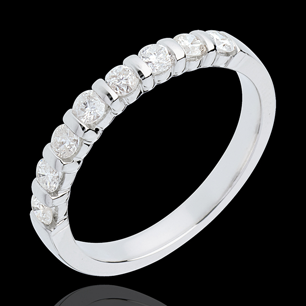 Alliance or blanc 18 carats semi pavée - serti barrettes - 0.5 carats - 8 diamants