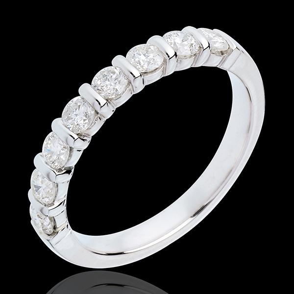 Alliance or blanc 18 carats semi pavée - serti barrettes - 0.65 carats - 8 diamants