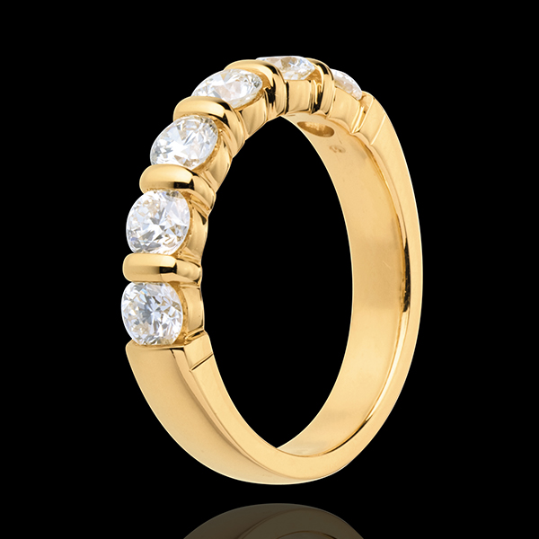 Alliance or jaune 18 carats semi pavée - serti barrettes - 1.2 carats - 6 diamants