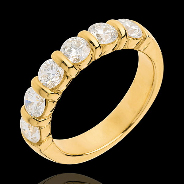 Alliance or jaune 18 carats semi pavée - serti barrettes - 1.5 carats - 6 diamants