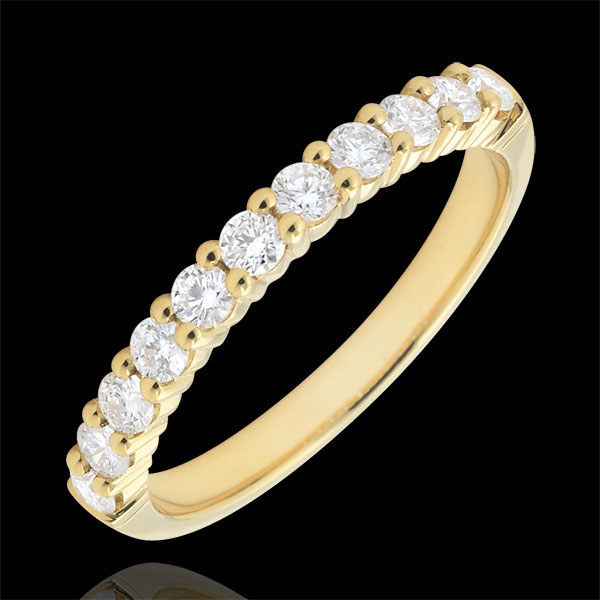 Alliance or jaune 18 carats semi pavée - serti griffes - 0.4 carat - 11 diamants