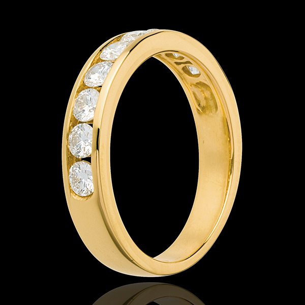 Alliance or jaune 18 carats semi pavée - serti rail - 0.75 carats - 9 diamants