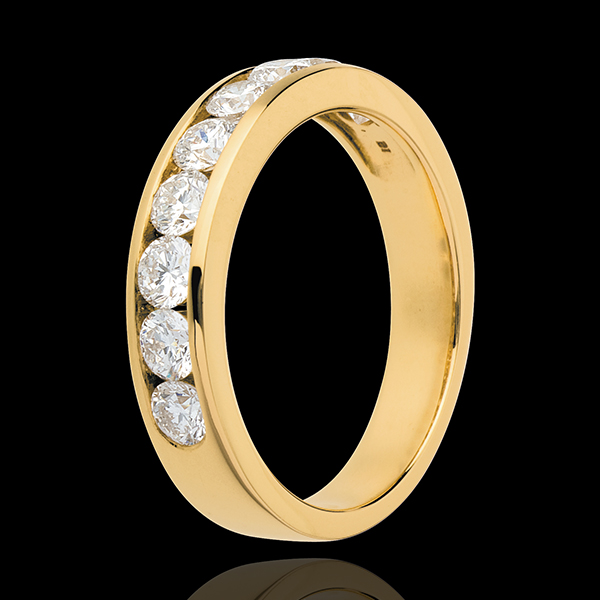 Alliance or jaune 18 carats semi pavée - serti rail - 1 carats - 9 diamants