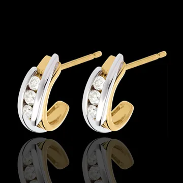 Orecchini Trilogy Bipolari - Oro bianco e Oro giallo - 18 carati - 6 Diamanti 