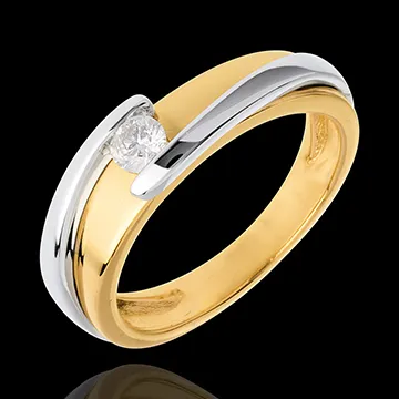 Solitario Nido Prezioso - Bipolare - Oro giallo e Oro bianco - 18 carati - Diamante - 0.17 carati
